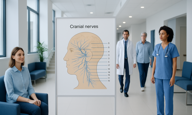 Cranial nerves diagram in a medical setting at Acibadem Hospitals Group.