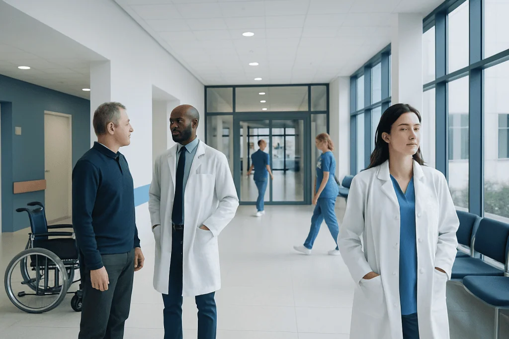 Dim Supplement: Evidence-Based Benefits, Risks, and Practical Guidance 1 Medical professionals and a patient in a modern hospital corridor.