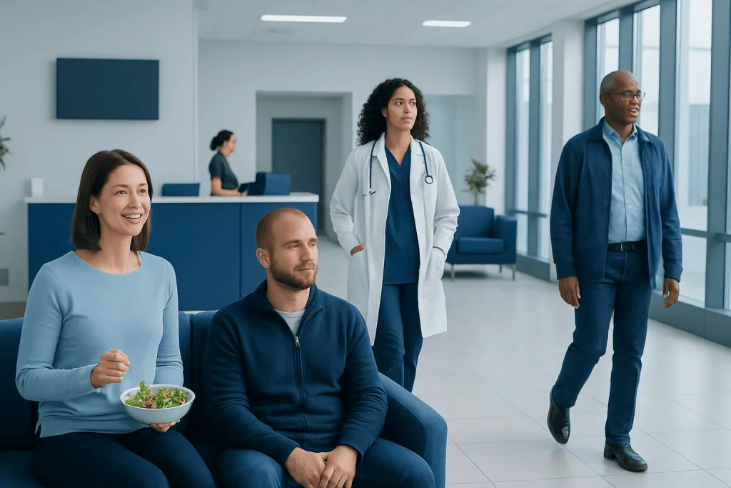 Filling Low Calorie Diet: What the Clinical Research Actually Says 1 Diverse medical team in a modern hospital lobby with patients and staff.