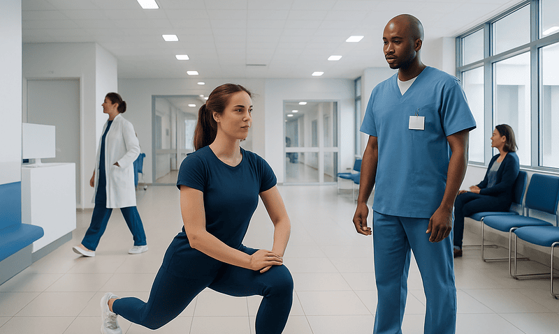 Physical therapy session at Acibadem Hospital with a patient and therapist.
