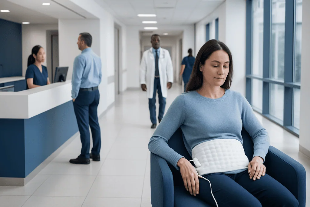 Heating Pad: A Complete Medical Overview 1 Patient using a heating pad in a hospital corridor for pain relief.