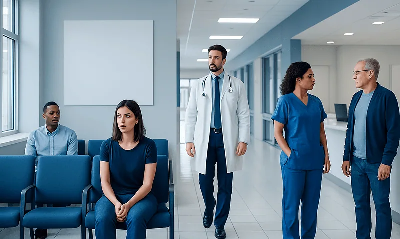 White Blood Cell Count High: Normal Ranges, High and Low Results Explained 10 Hospital waiting area with patients and medical staff.