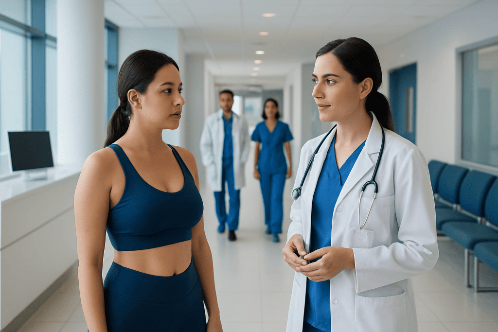 Laser Brazilian Butt Lift: How It Works, Recovery, and What to Expect 1 Medical consultation at Acibadem Hospital with female patient and doctor.