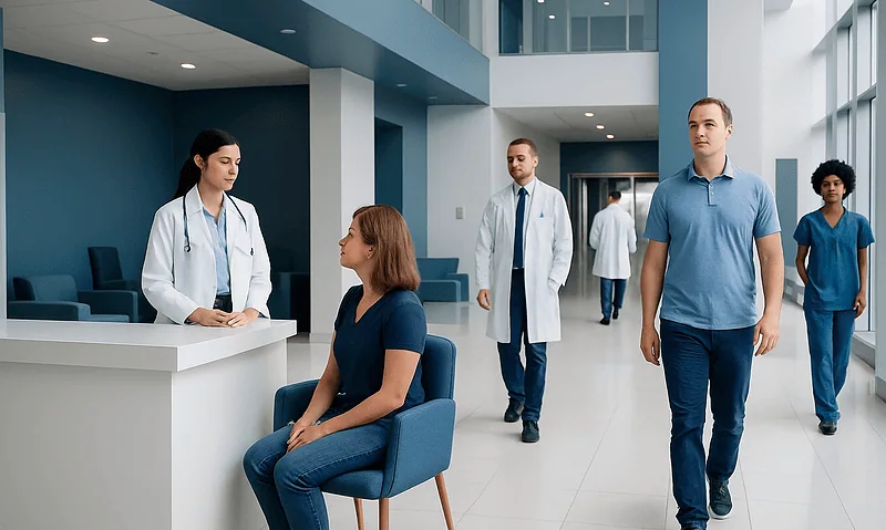 Low Sodium Diet: Normal Ranges, High and Low Results Explained 7 Hospital reception area with medical staff and patients.