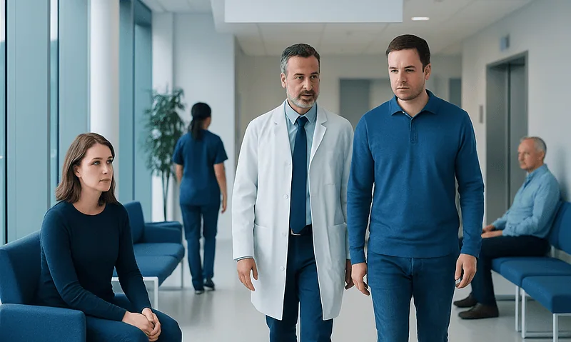 Neurological disorder: Common Causes, Warning Signs, and When to Worry 17 Doctor consulting with young male patient in hospital corridor.