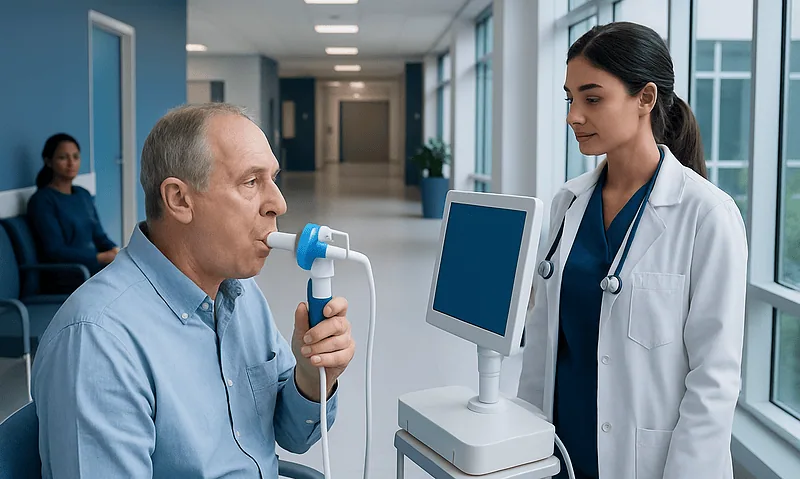Patient undergoing pulmonary function test at Acibadem Hospital.