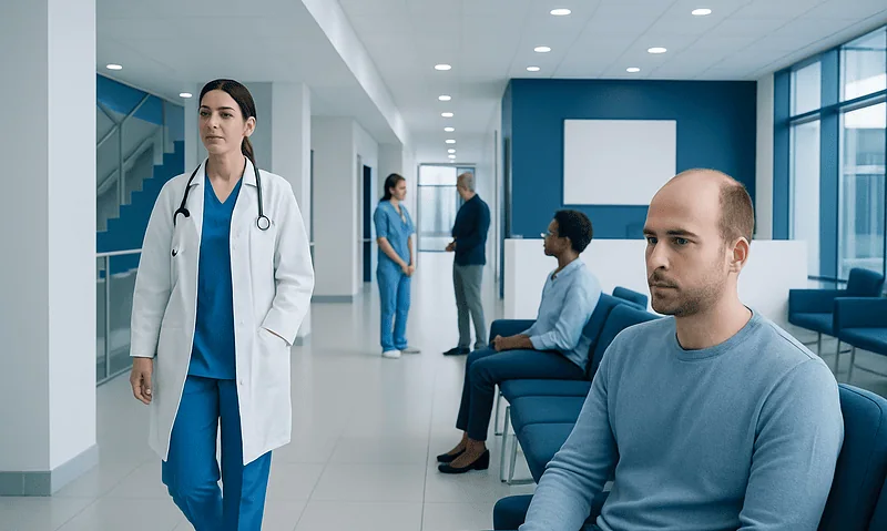 Medical consultation at Acibadem Hospital with doctor and patients.