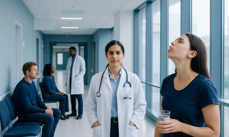 Salt Water Gargle: What Patients Need to Know 9 Patient receiving water gargle consultation at Acibadem Hospital.