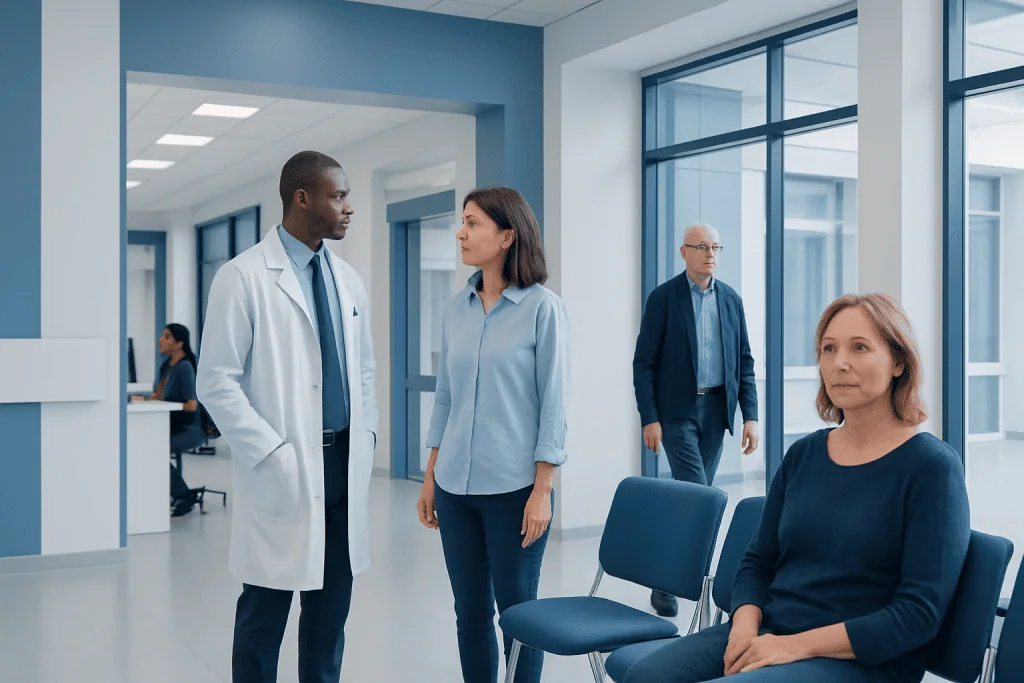 Side Effect: What Patients Need to Know 1 Doctor consulting with a patient in a modern hospital corridor.
