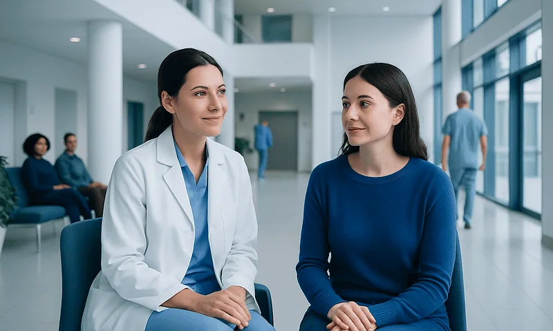 Medical consultation at Acibadem Hospital with healthcare professionals and patient.