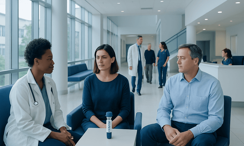TB Test — Explained by Medical Evidence, Not Myths 1 Medical consultation at Acibadem Hospital with doctor and patients in waiting area.