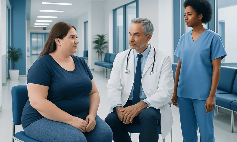 Weight Loss Workout Diet: What the Clinical Research Actually Says 9 Doctor consulting with a patient and nurse in a hospital corridor.