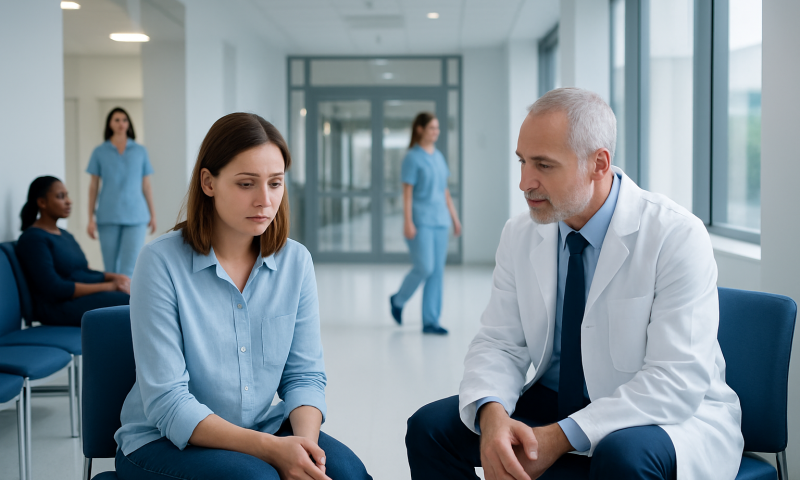 Patient and doctor in consultation at Acibadem Hospital.