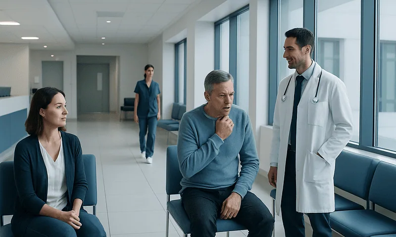 Acid Reflux Cough Explained: Common Triggers and Red Flags 6 Doctor consulting with patient in hospital corridor.