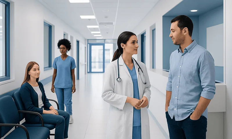 How to Get Rid of Alcohol Breath? Here Is What the Evidence Says 6 Medical consultation in a modern hospital corridor with healthcare professionals and patient.