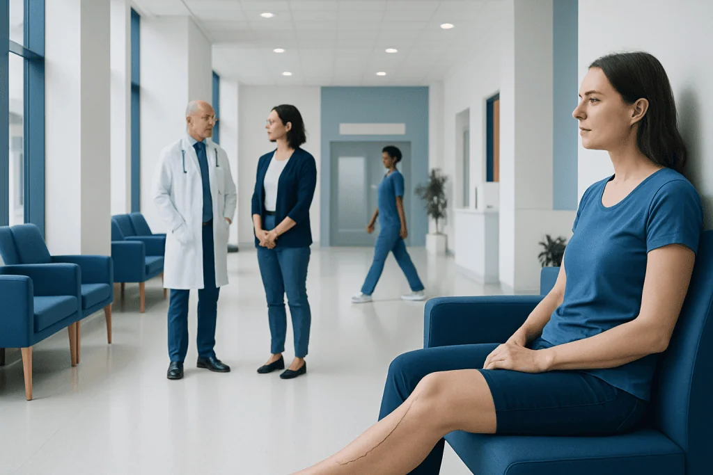 Aesthetic Foot Surgery Scars: Where Incisions Are Placed and What to Expect 1 Patient waiting in hospital corridor at Acibadem Hospitals Group.