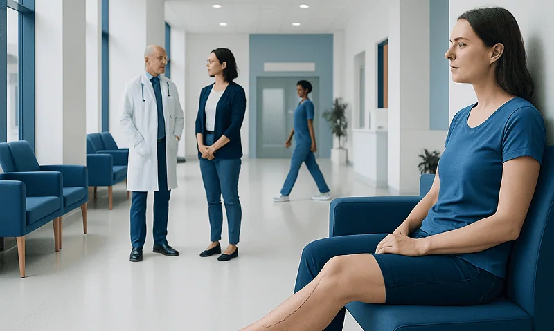 Patient waiting in hospital corridor at Acibadem Hospitals Group.