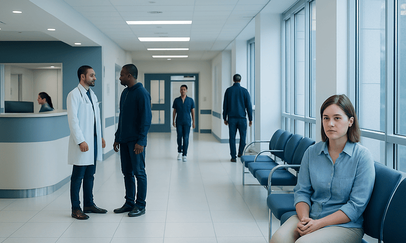 Hospital corridor with patients and medical staff at Acibadem Hospitals Group.