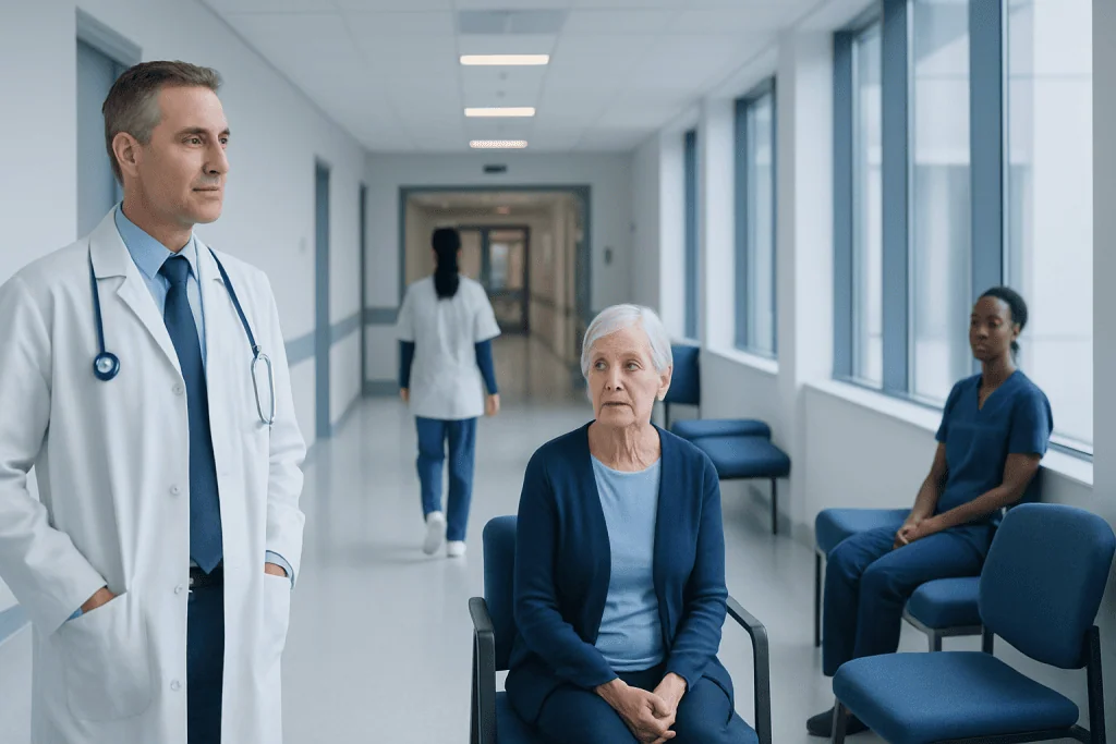 Al Amyloidosis: Symptoms, Causes, and Treatment Options 1 Medical professionals and patient in hospital corridor at Acibadem Hospitals Group.