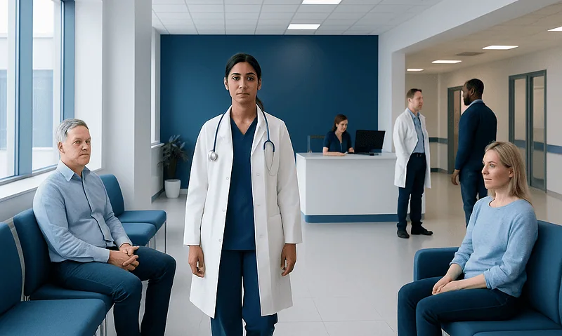 Albumin Blood Test: What Low and High Levels Mean — and What to Do Next 9 Medical professionals and patients in a hospital waiting area.