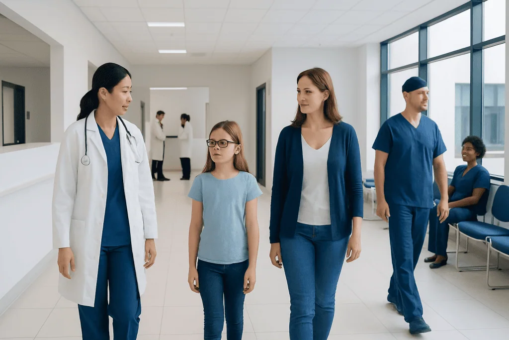 Amblyopia Surgery: When Is an Operation Considered for Lazy Eye? 1 Medical staff and patients in a hospital corridor at Acibadem Hospitals Group.