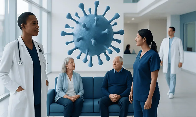 Medical professionals discuss COVID-19 vaccine and immunity in hospital setting.