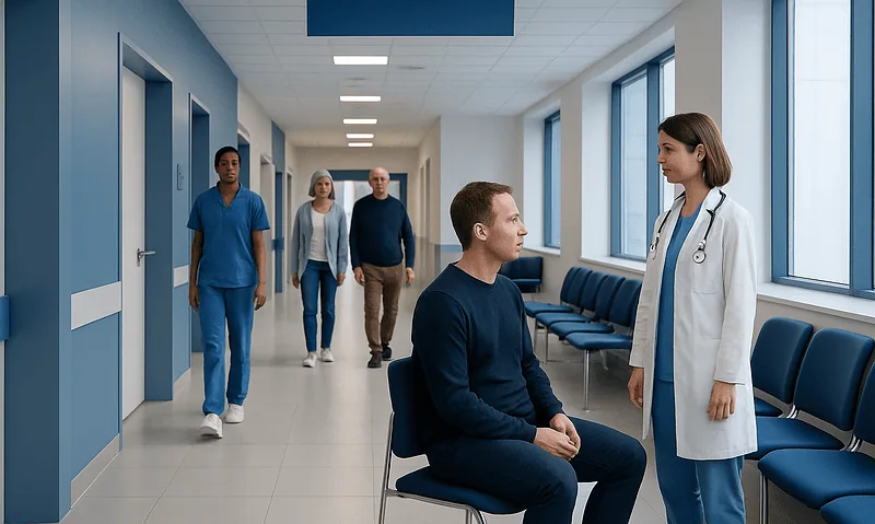 Aphrodisiac: A Complete Medical Overview 14 Doctor consulting a patient in a hospital corridor with medical staff in background.
