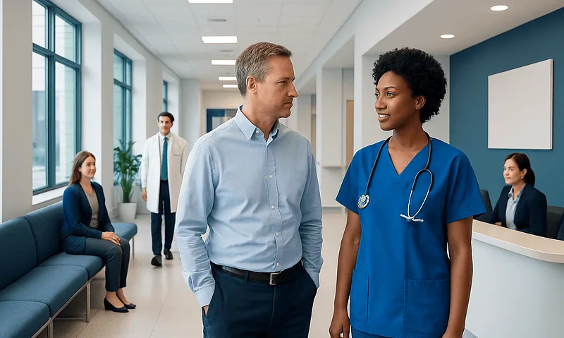 AST Blood Test: What Your Results Mean and When to Act 2 Doctor and nurse having a discussion in a hospital corridor.