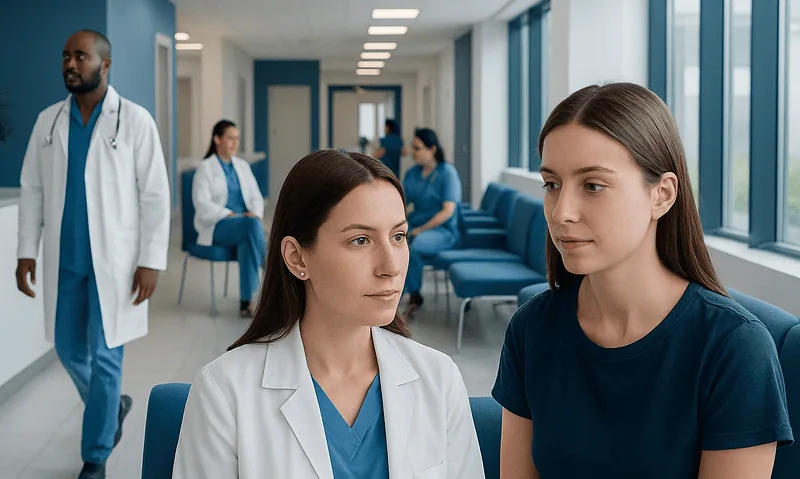 Medical consultation at Acibadem Hospital with healthcare professionals and patient.