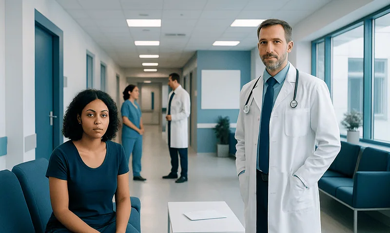 Doctor with patient in hospital corridor at Acibadem Hospitals Group.