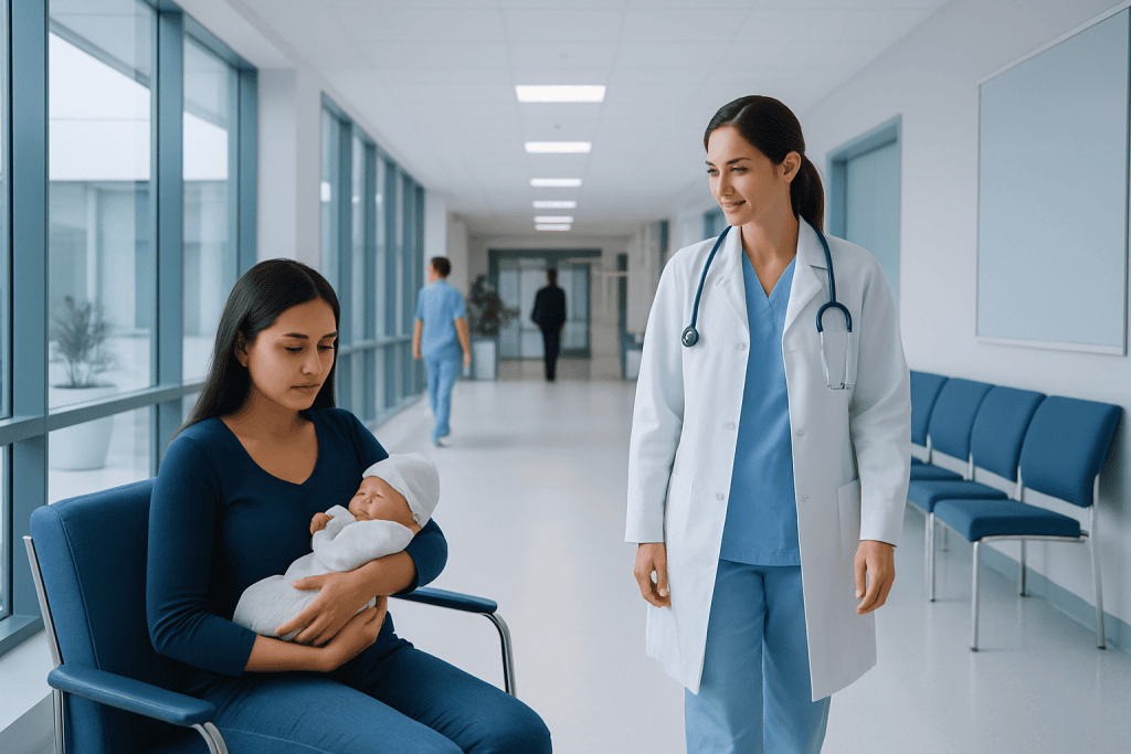 Iugr Baby: What Patients Need to Know 1 Mother with newborn in hospital corridor, doctor nearby, healthcare setting.
