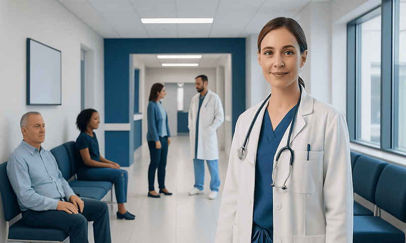 Ulcer: A Complete Medical Guide for Patients 1 Healthcare professionals and patients in a modern hospital corridor.