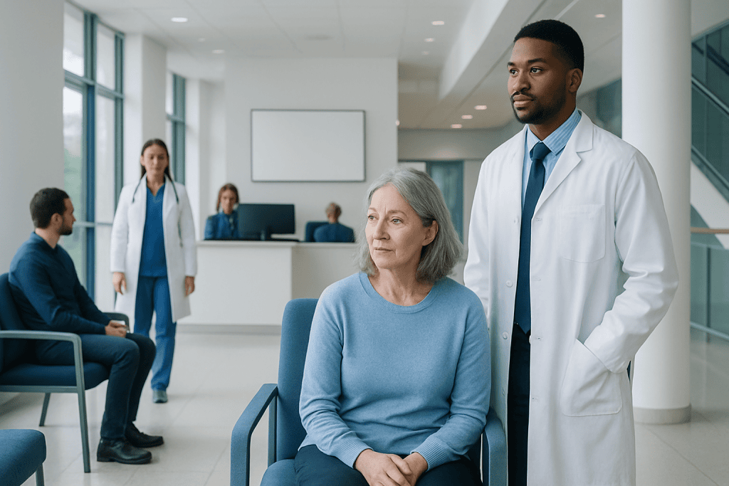 Understanding Anemia: A Complete Patient Guide 1 Doctor consulting an elderly woman in a hospital waiting area.