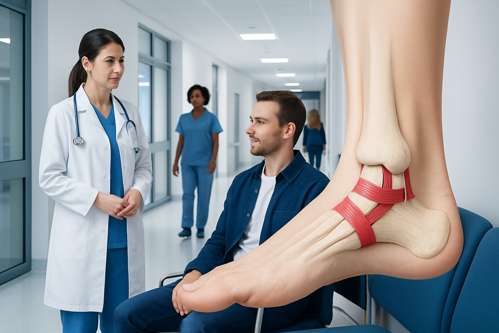Ankle Ligaments: A Complete Medical Overview 1 Medical consultation for ankle ligament injury at a hospital.