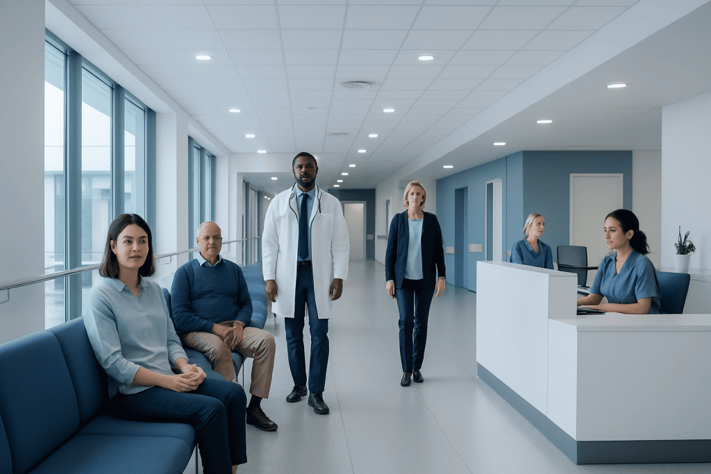 Anoro Ellipta: An Evidence-Based Guide for Patients 1 Medical team waiting in a modern hospital corridor with a reception desk.