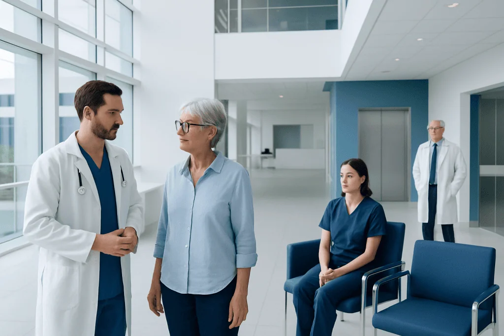 Anti Aging Supplements: What the Clinical Research Actually Says 1 Medical team consulting with a senior patient in a modern hospital lobby.