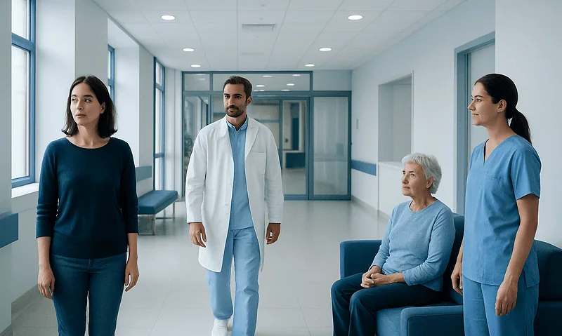Apraxia — Explained by Medical Evidence, Not Myths 1 Medical team consulting with elderly patient in hospital corridor.