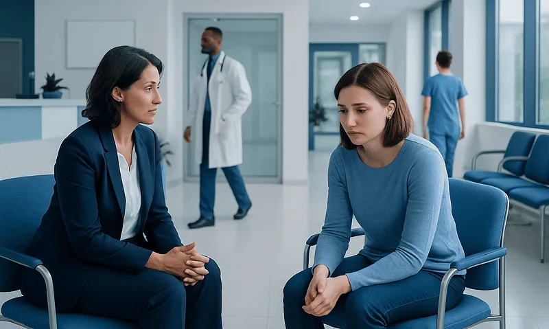 Patient and therapist in a counseling session at a hospital.