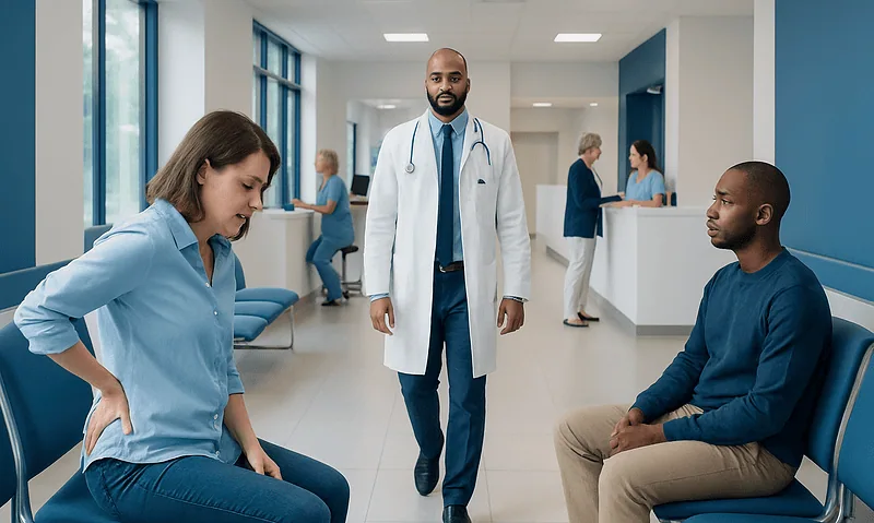 What are hemorrhoids? A Doctor-Reviewed Answer 3 Doctor consulting with patients in a hospital waiting area.