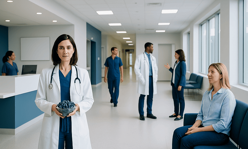 Advantages of blueberry fruit: A Complete Medical Guide for Patients 15 Medical professionals and patients in a modern hospital corridor.