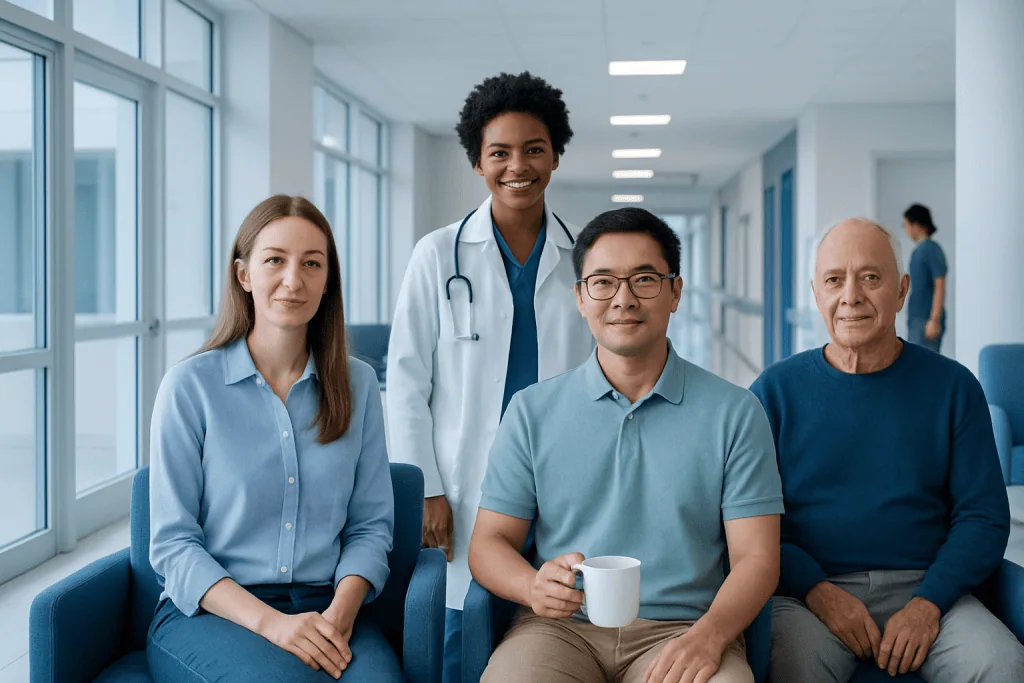 Uses of Oolong Tea: A Complete Medical Overview 1 Diverse medical team in hospital corridor with patients and staff.