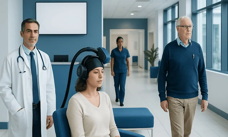 Patient undergoing Vagus Nerve Stimulation test in a hospital setting.
