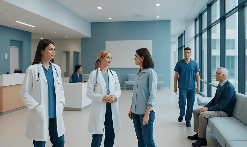 Armodafinil — Explained by Medical Evidence, Not Myths 9 Medical professionals and patients in a modern hospital lobby.