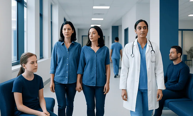 Medical team at Acibadem Hospitals Group in a hospital corridor.