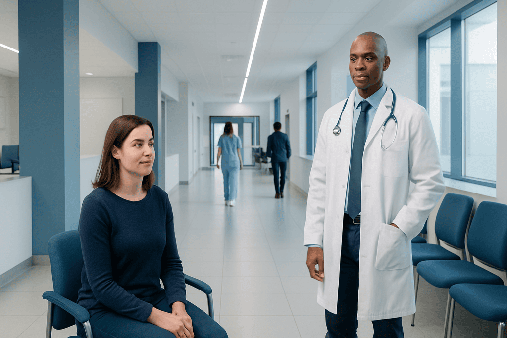 Understanding Asherman's Disease: A Complete Patient Guide 1 Doctor consulting a patient in a modern hospital corridor.