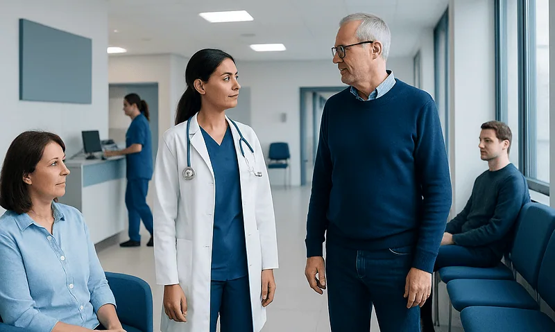 AST (SGOT) Blood Test: What Low and High Levels Mean — and What to Do Next 13 Doctor consulting with a patient in a hospital corridor.