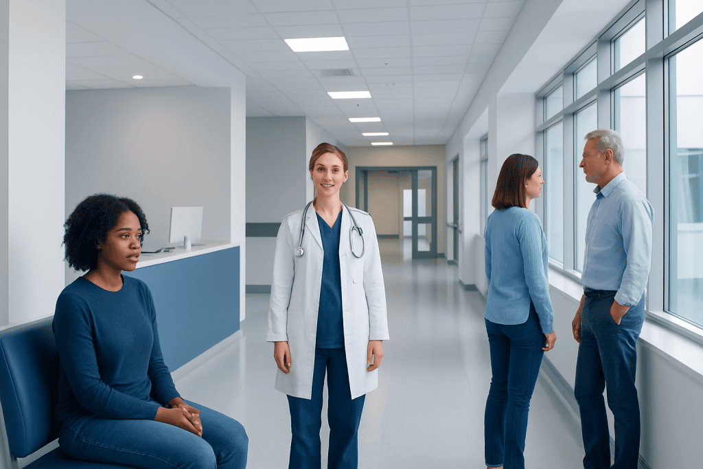 Atopy: A Complete Medical Overview 1 Healthcare professionals and patient in a modern hospital corridor.