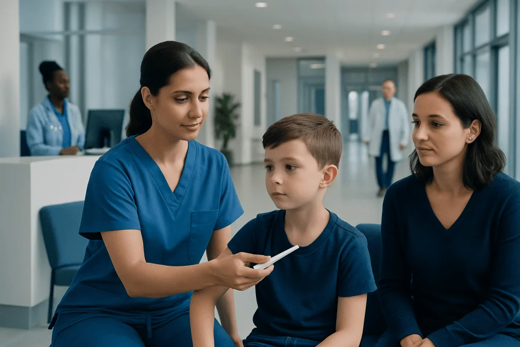 Axillary Temperature — Explained by Medical Evidence, Not Myths 1 Medical professional measuring child's temperature in hospital setting.