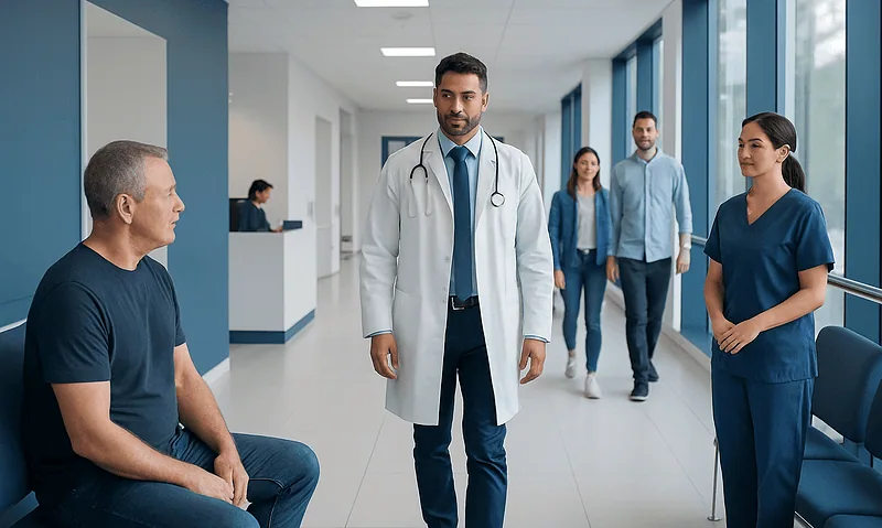 Balanitis Treatment: Early Signs, Risk Factors, and How It Is Treated 16 Doctor consulting with a patient in a hospital corridor.