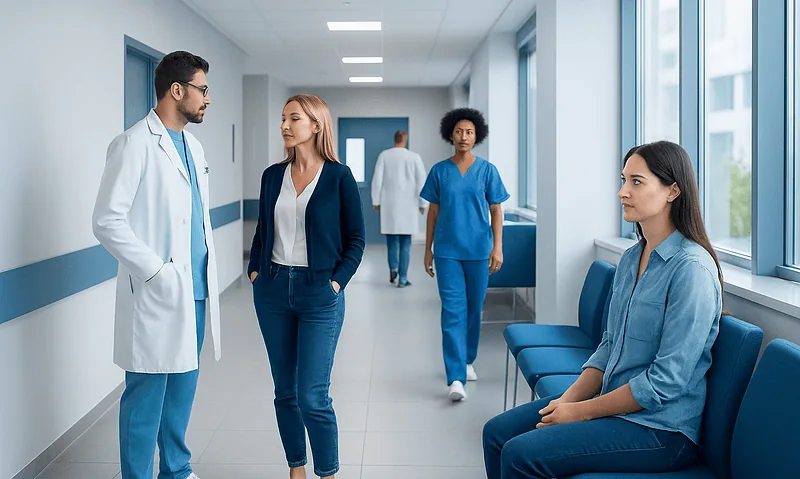 Bath Salts — Explained by Medical Evidence, Not Myths 6 Medical professionals and patient in hospital corridor at Acibadem Hospitals Group.